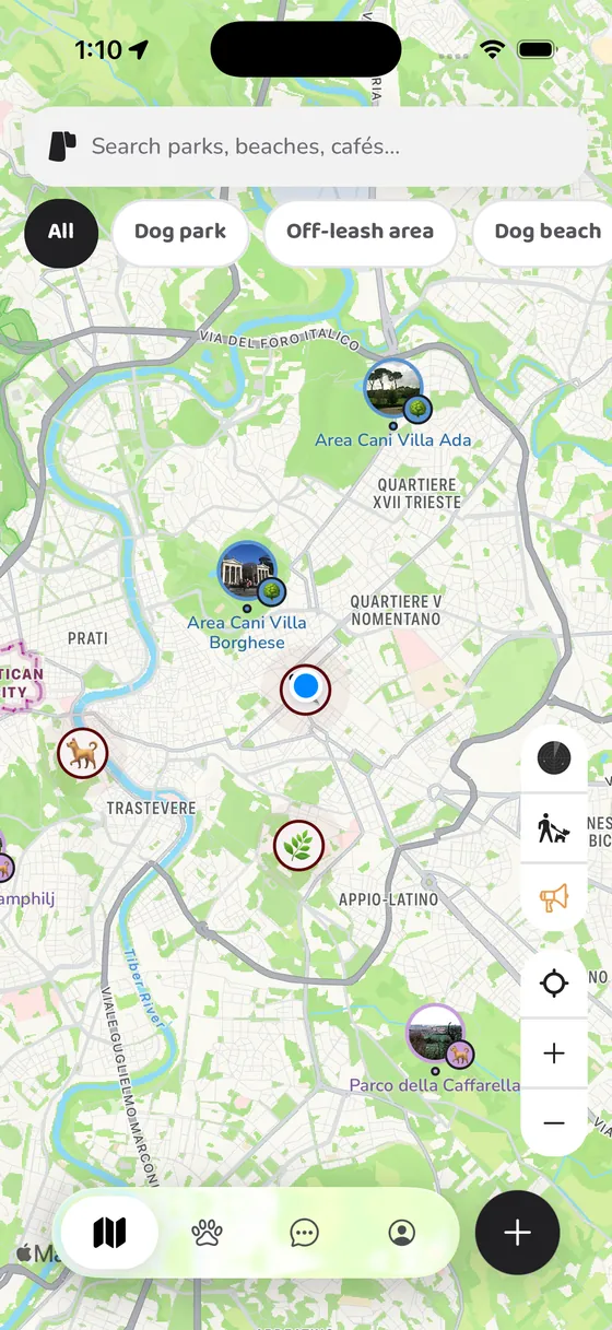The PawFriend map of Rome: dog parks with photos, a park and hazard reports