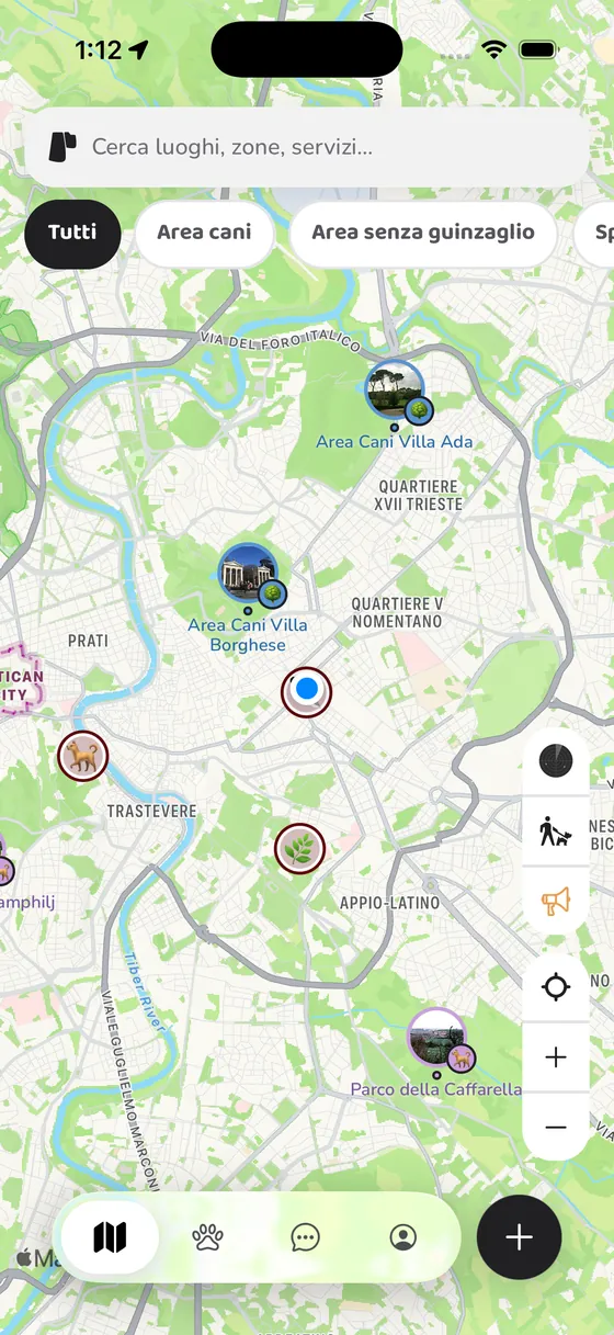 La mappa di PawFriend a Roma: aree cani con foto, un parco e segnalazioni di pericolo
