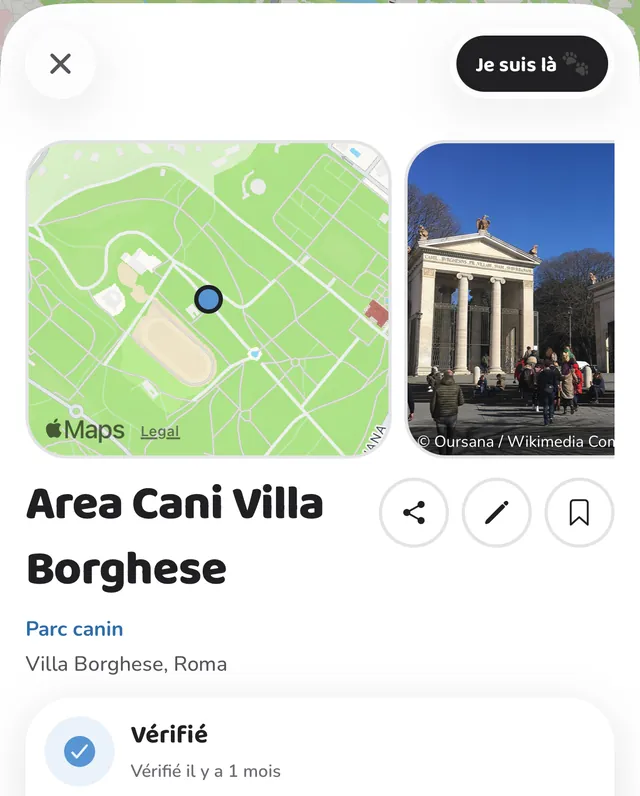 La fiche d'un parc canin dans PawFriend : carte, photo, catégorie et dernière vérification